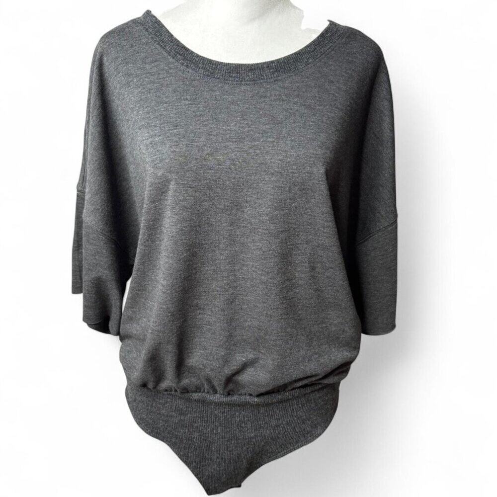 Pink Lily Gray Oversized Dolman Sleeve Bodysuit - Small